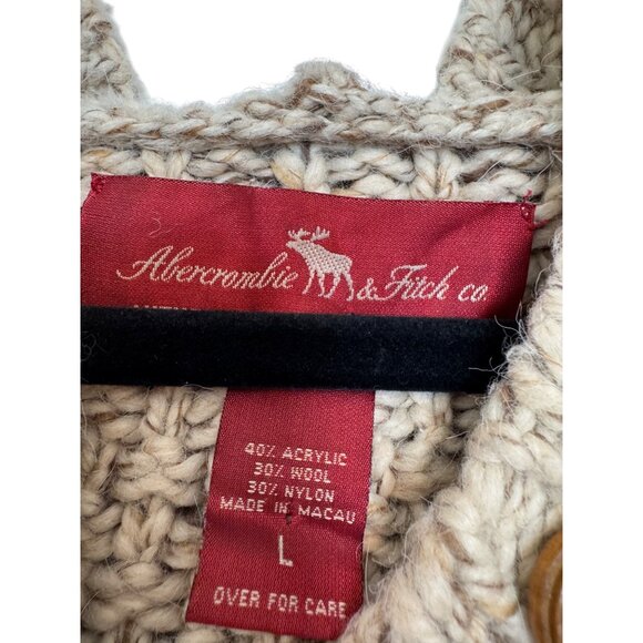 Abercrombie & Fitch Cable Knit Sweater Women’s L Beige Hoodie Wool Blend - Picture 4 of 5